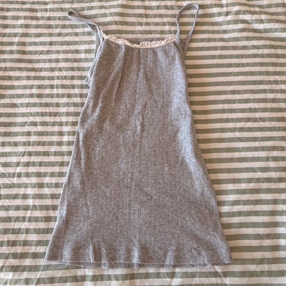 Grey Ribbed Tank Top With C 9 B 5